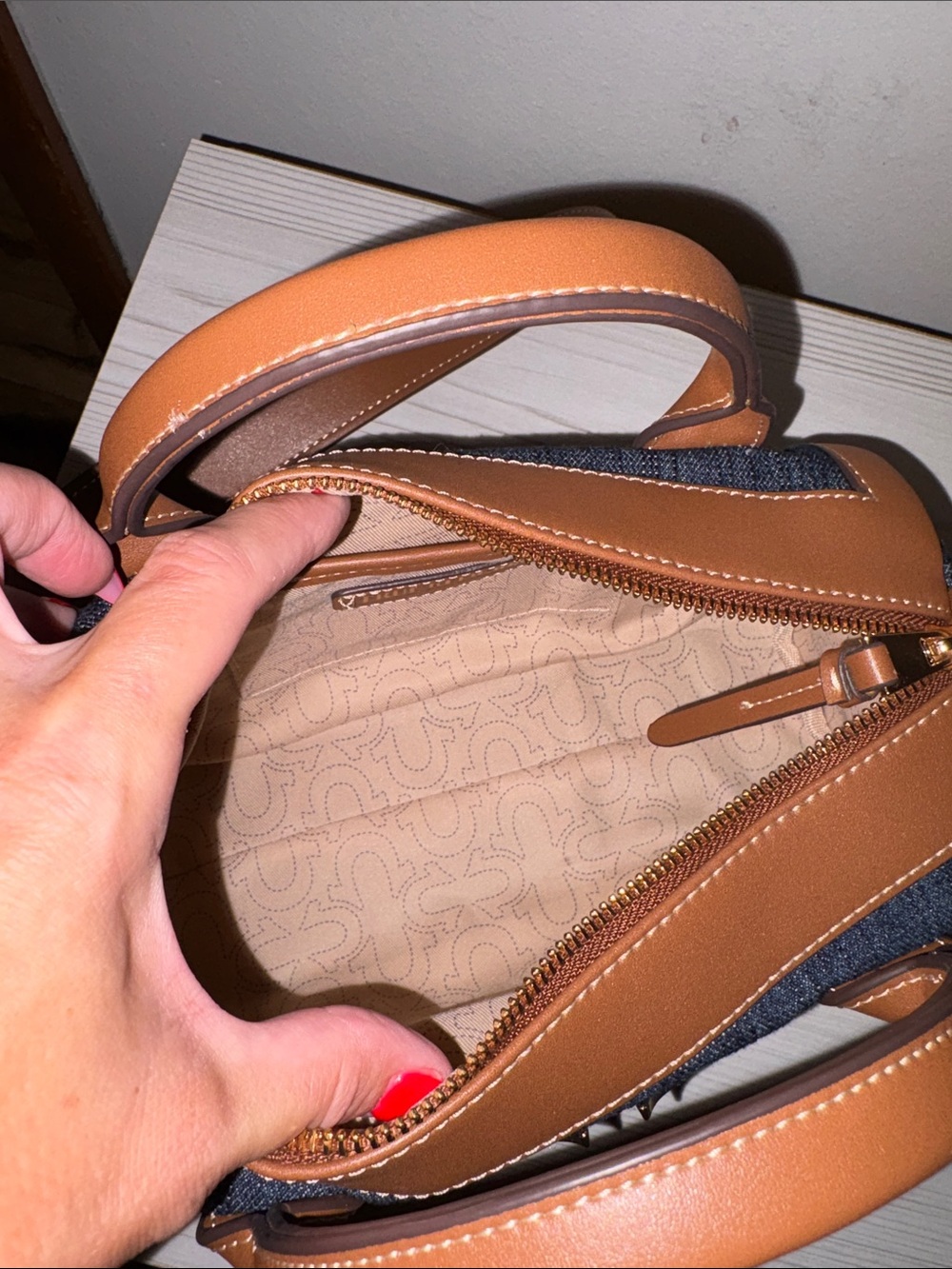 True Religion Denim and Brown Mini Barrel Bag - Picture 4 of 6
